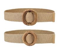 Wlicon 2 Piezas Cinturones Mujer Tejido de Paja, Estilo bohemio Cinturón Ancho Elásticos Mujer con Hebilla de Ratán Grande,Cinturón Trenzado Mujer para Vestido (A)