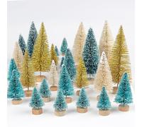 Wlicon 30 Mini árboles de Navidad para decoración navideña, árboles de Navidad Artificiales, cepillos para Botellas, árboles con Base de Madera para decoración de Mesa navideña, Fiesta navideña