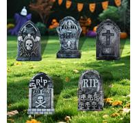 Wlicon 6 Lápidas de Halloween 41cm Decoración de Lápidas De Halloween con 12 Estacas para Decoración de Terror de la casa Embrujada del Jardín