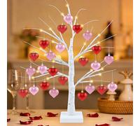 Wlicon 60 CM Árbol de Luces San Valentín Arbol Abedul Luces 24 LED Árbol Artificial de San Valentín con 24 Piezas Corazón Rojo y Corazón Rosa para Interior Fiesta Festivo Decoración