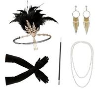WLIHDB Accesorios for la fiesta del Gatsby de los locos años veinte: tocados plumas, collares perlas, guantes y boquillas for cigarrillos para Mujer