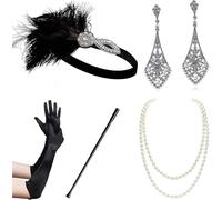 WLIHDB Conjunto de accesorios for disfraz Gatsby los años 20, diadema tipo flapper, collar perlas, guantes, soporte plástico, pendientes para Mujer(5pack-13)