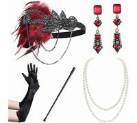 WLIHDB Conjunto de accesorios for disfraz Gatsby los años 20, diadema tipo flapper, collar perlas, guantes, soporte plástico, pendientes para Mujer(5pack-2)