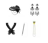 WLIHDB Conjunto de vestido vintage los años 20 for mujer, diadema plumas diamantes, collar perlas, guantes, traje elegante for fiesta temática para Mujer