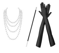 WLIHDB Juego de guantes y collar perlas, accesorios vestido Retro los años 20, 3 uds para Mujer