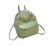 WLIHDB Mochila Con Remaches Mochila de cuero PU con remaches for mujer, mochila escolar color sólido for estudiantes universitarios, bolso informal for Para Mujer(Green)