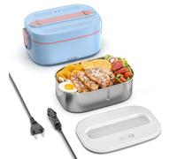 Wlikeit Fiambrera Electrica, 80 W 1.5 L Calentador Comida, 12 V/24 V/220 V, 3 en 1 Lancheira Portatil Rápida Aquecedor con Cubiertos y Bolsa de Aislamiento para Coche, Camión, Azul-rosa