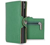 WLine Cartera para hombre Slim con monedero RFID compacta y elegante - Tarjetero para hombre y mujer blindado de piel sintética - Tarjetero hombre de bolsillo, Verde Y Negro Saffiano, Con Zip, Moderno