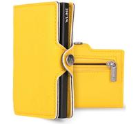 WLine Cartera para hombre Slim con monedero RFID compacta y elegante - Tarjetero para hombre y mujer blindado de piel sintética - Tarjetero hombre de bolsillo, Amarillo Y Negro Saffiano, Con Zip