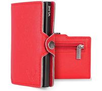 WLine Cartera para hombre Slim con monedero RFID compacta y elegante - Tarjetero para hombre y mujer blindado de piel sintética - Tarjetero hombre de bolsillo, Rojo Y Negro Saffiano, Con Zip, Moderno
