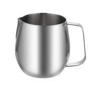 Wlinfetity Espumador de leche de acero inoxidable 304, jarra de leche con mango largo para latte art & capuchino, accesorios de café inoxidable, recipiente apto para lavavajillas, plata, 350 ml