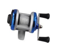 Wlinfetity Mini carrete de pesca en hielo con doble mango y carrete compacto, preenrollado con línea de 50 m, cuerpo totalmente metálico, rodamientos de bolas lisos, para pesca, dorado o azul