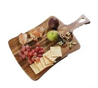 Wlinfetity Tabla de cortar redonda de acacia, tabla de cortar de cocina de doble cara para verduras, frutas, pan, queso, tabla de servir con mango ergonómico y diseño reversible para preparación de
