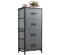 WLIVE Cómoda De Tela, Cómoda con 4 Cajones, Cómoda De Dormitorio, Armario En Torre con Estructura De Acero, Adecuada para Sala De Estar, Habitación De Niños, Pasillo, Gris Negro