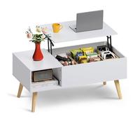 WLIVE Mesa de salón ajustable en altura y extensible, mesa de comedor con gran compartimento oculto, mesa de café con tablero elevado para oficina, 50 x 100 cm, mesa de sofá, Blanco