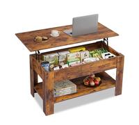 WLIVE Mesa de Sofá Centro con revistero, Mesa de Café elevable, Medidas: 100 cm (Largo) x 45/60cm (Alto) x 48 cm (Fondo) (Marrón Vintage)