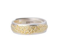 WLLDDDIU Anillo Ajustable,Anillo Abierto Ajustable de Plata de Ley 925 para Mujer, Pintado en Oro, con Forma de Corazón de Loto y Sutra, Apilable, Hecho A Mano, Banda Ancha Ajustable, Joyería, Amu