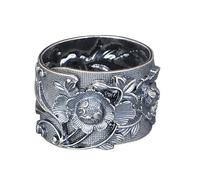 WLLDDDIU Anillo Ajustable,Anillo Ajustable de Plata de Ley 925 para Mujer, Estilo Étnico, con Flor en Relieve, Abierto, para El Pulgar, Hecho A Mano, Ancho, Ajustable, para Boda, Promesa, Regalo