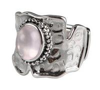 WLLDDDIU Anillo Ajustable,Anillo Ajustable de Plata de Ley 925 para Mujer, Estilo Retro desgastado con Incrustaciones de Cuarzo Rosa, Bandas Abiertas, Simple, Irregular, Grueso, para Usar en Cenas,