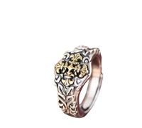 WLLDDDIU Anillo Ajustable,Anillos Abiertos Ajustables de Plata de Ley 925 para Hombres y Mujeres, Estilo Retro Punk desgastado, con Crucifijo Dorado, Banda para El Pulgar, Joyería Llamativa para El