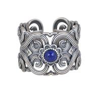 WLLDDDIU Anillo Ajustable,Anillos Abiertos Ajustables de Plata de Ley 925 para Mujer, Diseño Vintage de Hierba Hueca con Incrustaciones de Lapislázuli, Banda de dedo de Circonita Cúbica Moderna,