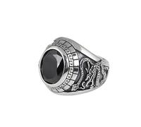 WLLDDDIU Anillo Ajustable,Anillos Abiertos Ajustables de Plata de Ley 925 para Mujer, Estilo Retro desgastado con Incrustaciones de Ónix Negro, Banda Ancha con Estampados de Animales para El Pulgar