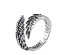 WLLDDDIU Anillo Ajustable,Anillos Ajustables de Plata de Ley 925 para Mujer, Diseño Retro desgastado con Alas de Ángel, Aros Abiertos para Los dedos, Banda de Eternidad Apilable, Regalo de Joyerí