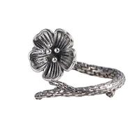 WLLDDDIU Anillo Ajustable,Anillos de Plata de Ley 925 para Mujer, Abiertos, Ajustables, Estilo Retro desgastado, con Flor de Ciruelo Arrugada, para Pulgar, Joyería para Fiestas y Clubes Unisex.