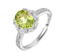 WLLDDDIU Anillo Clásico de Plata con Piedra Preciosa Natural de Corte Ovalado para Mujer, Anillo de Compromiso con Halo de Diamantes, Banda de Boda con Circonita Cúbica, Banda de Promesa de Eter