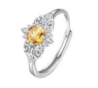 WLLDDDIU Anillo de Compromiso Solitario de Plata de Ley 925 con Piedra Preciosa Natural de Corte Brillante Redondo para Mujer, Anillo de Bodas de Aniversario con Diamantes Simulados de Circonita Cú