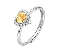 WLLDDDIU Anillo de Corazón de Amor de Plata Esterlina 925 para Mujer, Banda de Piedra Natal de Plata, Anillo de Promesa de Halo Solitario Ajustable, Banda de Aniversario con Diamante Simulado de C