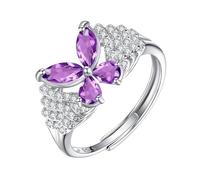 WLLDDDIU Anillo de Mariposa con Piedra de Nacimiento de Plata de Ley 925 para Mujer, Anillo de Eternidad con Piedras Preciosas Naturales, Banda de Promesa de Diamante Simulado Ajustable para Su Aniv