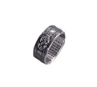 WLLDDDIU Anillo de Plata de Ley 925,Anillo Ajustable de Plata de Ley 925 para Mujer, Diseño Retro con Texto de Sutra de Corazón desgastado, Círculo Abierto para dedo, Estilo Étnico Simple, Joyer