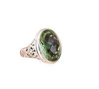 WLLDDDIU Anillo de Plata de Ley 925,Anillo Antiguo de Plata de Ley 925 con Bisel Brillante para Mujer, con Incrustaciones de Circonita Cúbica Verde Ovalada, Banda Solitaria, Ajustable y Abierta, Ac