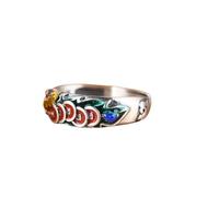 WLLDDDIU Anillo de Plata de Ley 925,Anillo Chino Vintage de Plata de Ley 925 para Mujer, Anillo Abierto Apilable y Esmaltado, Ajustable, Hecho A Mano, Estilo Étnico Tallado, para dedo, Joyería de