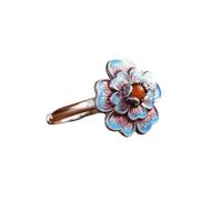 WLLDDDIU Anillo de Plata de Ley 925,Anillos de Plata de Ley 925 para Mujer, Ajustables, Estilo Retro, con Flores Esmaltadas, Estilo Chino, Hechos A Mano, para dedo, Joyería, Regalo para La Eternida