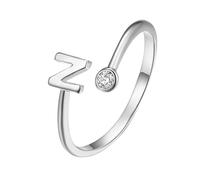 WLLDDDIU Anillo Inicial de Circonita Cúbica en Plata de Ley 925 para Mujer, Ajustable, Abierto, con Letras del Alfabeto de La A A La Z, Apilable, con Piedra de Nacimiento, para dedo, Regalo de Cump