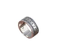 WLLDDDIU Anillo Plata 925 Damas,Anillo de Plata de Ley 925 para Mujeres y Niñas, con Sutra de Corazón Tibetano Tallado Retro, Ajustable, Apilable, Abierto, Unisex, con Punta Gruesa para Uso Diario.