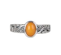 WLLDDDIU Anillo Plata 925 Damas,Anillos Abiertos Ajustables de Plata de Ley 925 para Mujer, con Ondas de Agua Retro con Incrustaciones de Cera de Abeja en Forma de Huevo, Joyería para Cenas, Fiesta