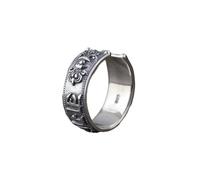 WLLDDDIU Anillo Plata 925 Damas,Anillos Ajustables Abiertos Simples de Plata Esterlina 925 para Mujer, Estilo Retro con Escritura de Mantra de Seis Palabras, Banda para El Pulgar, Círculo Tibetano