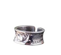 WLLDDDIU Anillo Plata 925 Damas,Anillos de Plata de Ley 925 para Mujer, Ajustables, Vintage, desgastados, con Forma de Corazón de Loto y Sutra, Banda Abierta, Hechos A Mano, Anchos Anillos Tibetano