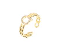 WLLDDDIU Anillos Abiertos Ajustables con Inicial de Plata de Ley 925 para Mujer, Chapados en Oro de 14 Quilates, con Circonitas y Letras Mayúsculas del Alfabeto, Cadena de Eslabones, Joyería para