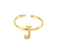 WLLDDDIU Anillos Abiertos Ajustables con Inicial para Mujer en Plata de Ley 925, Chapados en Oro de 14 Quilates, con Circonita Cúbica, Apilables, con Letra de La A A La Z, Joyería de Eternidad, Re