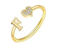 WLLDDDIU Anillos Abiertos de Plata de Ley 925 para Mujeres y Niñas, Ajustables, con Inicial de Corazón, Apilables, con Letra de La A A La Z, para dedo, Promesa de Boda, Compromiso, Joyería, Regal