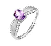 WLLDDDIU Anillos de Compromiso de Plata de Ley 925 con Solitario de Corte Ovalado y Piedra Preciosa Natural para Mujer, Alianza Vintage Cepillada, Banda Ajustable de Eternidad con Circonita Cúbica