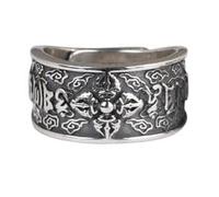 WLLDDDIU Anillos de Plata,Anillo Vajra Dorje de Plata de Ley 925, Estilo Retro desgastado, con Mantra de Seis Palabras, Abierto, Ajustable, Amuleto Tibetano para Nudillos, Joyería para Mujeres y Ho