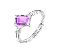 WLLDDDIU Anillos de Plata de Ley con Corte Cojín y Piedras Preciosas Naturales para Mujer, Anillo de Compromiso Solitario, Ajustable, Diamante Simulado, Alianza de Boda para Ella, Amatista