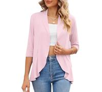 WLLDDDIU Bolero de 3/4 de Manga para Mujer Shhh Ligero Abierto en El Frente Bajo en Cascada Cardigan Camiseta Casual de Punto Suave para Capas Cardigan Corto de Verano para Trabajo Diario Boda Invit