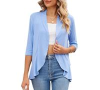 WLLDDDIU Bolero de 3/4 Mangas de Mujer Shhh Ligero Abierto en El Frente Bajo en Cascada Cardigan Arriba Casual de Punto Suave para Capas Cárdigan Corto de Verano para Trabajo Diario Invitado A Boda