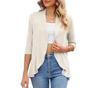 WLLDDDIU Bolero de 3/4 Mangas para Mujer Shhh Ligero Abierto en El Frente Bajo en Cascada Cardigan Jersey Casual Suave Capas Cárdigan Corto de Verano para Trabajo Diario Invitado A Bodas Albaricoqu